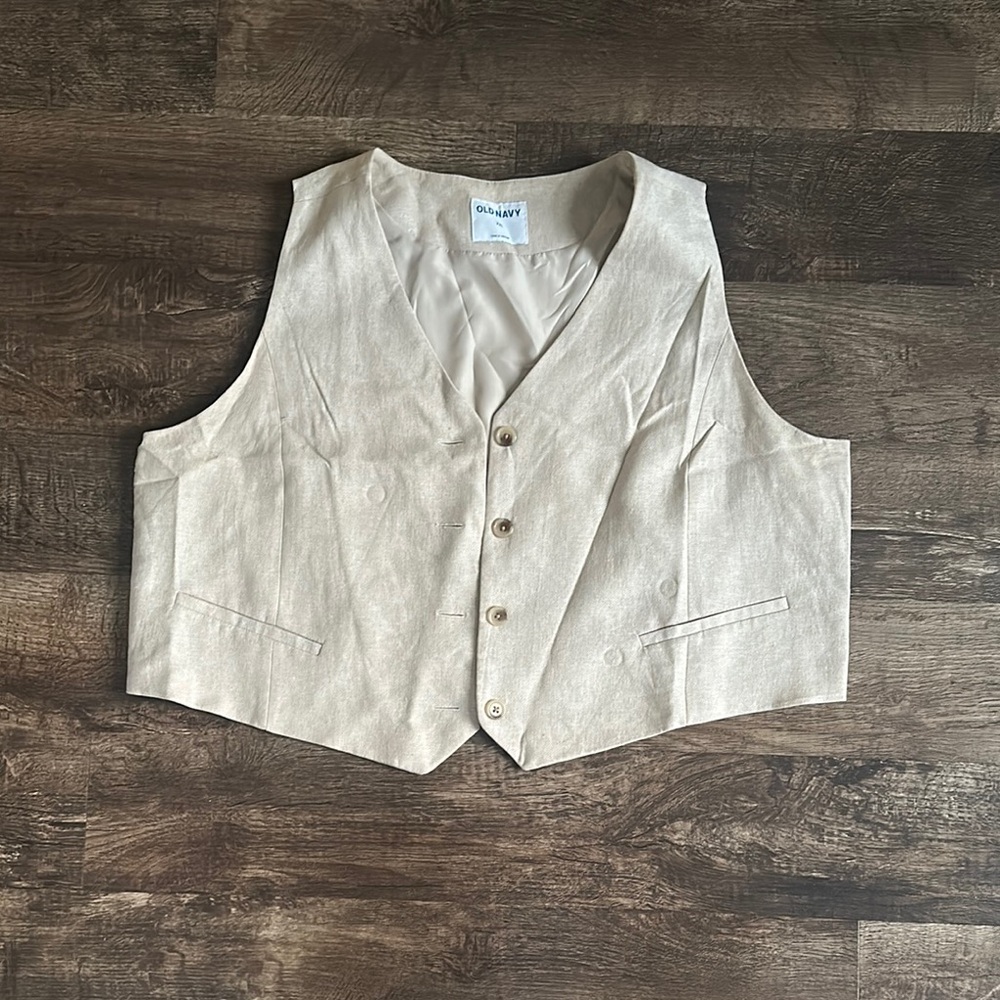 Old Navy Light Beige Button-Up Vest